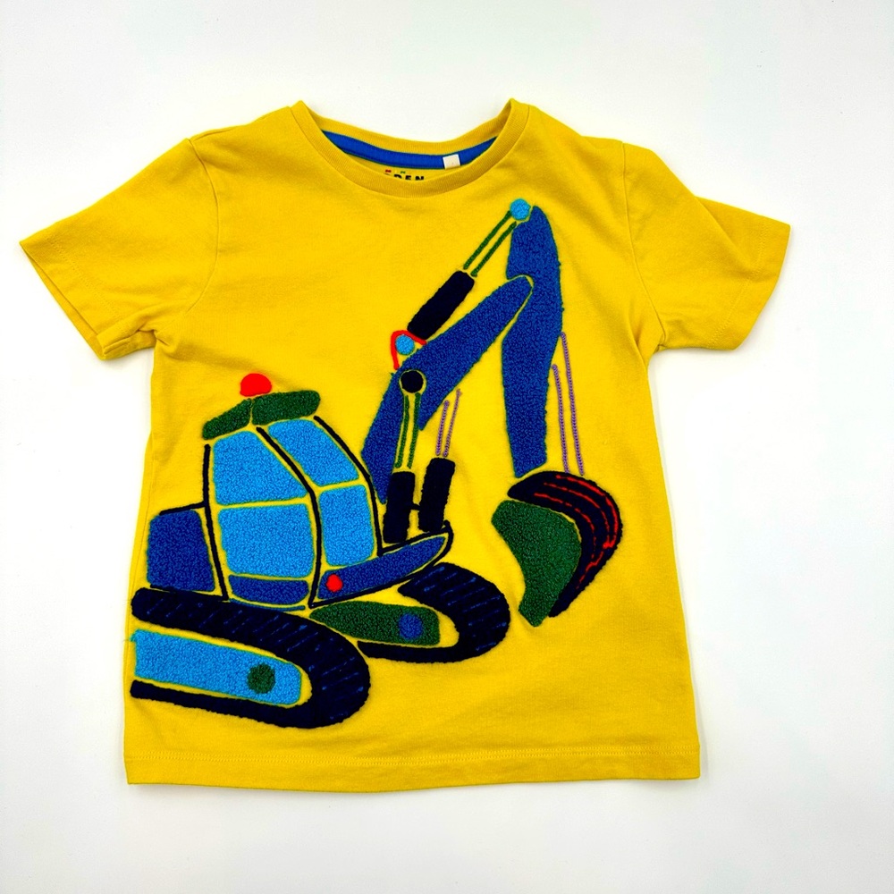 Mini Boden Bright 5-6 Year Yellow Excavator T-Shirt